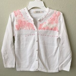 White Cardigan w/ Roses and Pearls | girls 10